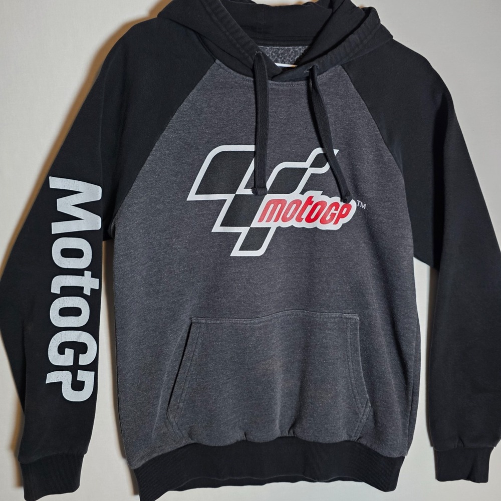MotoGP Pullover Hoodie Mens Charcoal Grey Black Racing Logo Sleeve Print